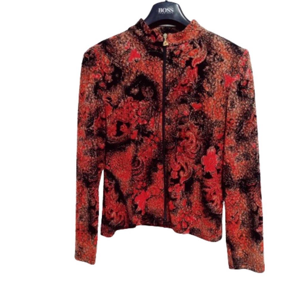 Vintage Joseph Ribkoff Sequined Floral Print Zip Up Jacket Size 14 Made In Canad